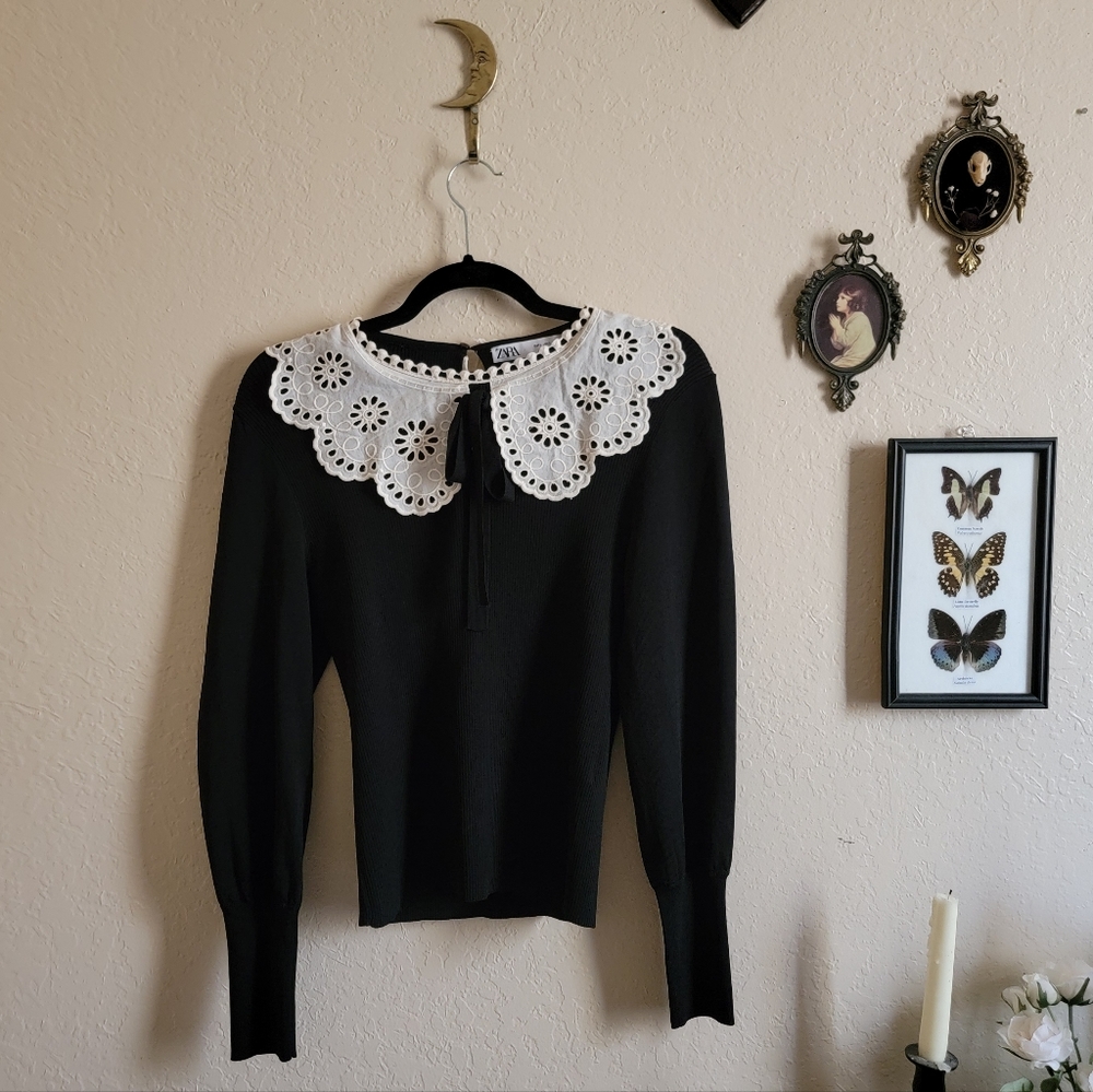 White Lace Peter Pan Collar Long Sleeve Top